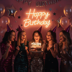 Happy Birthday Neon Sign for Backdrop, LED Happy Birthday Light up Sign, USB Pow
