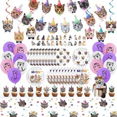 137PCS Cat Birthday Party Supplies Serves 20 Guests Kitten Birthday Party Dec…