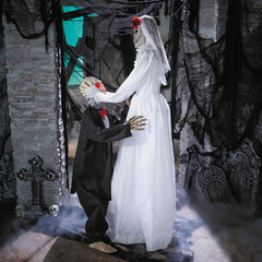 5 Ft. 10 3/4 Animated Skeleton Wedding Couple Halloween Decoration – ATC