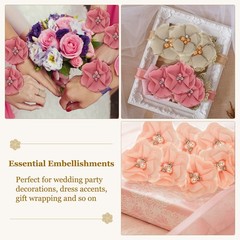 12Pcs 2″ Chiffon Flowers with Rhinestone Pearl Sewing Fabric Flowers Pink