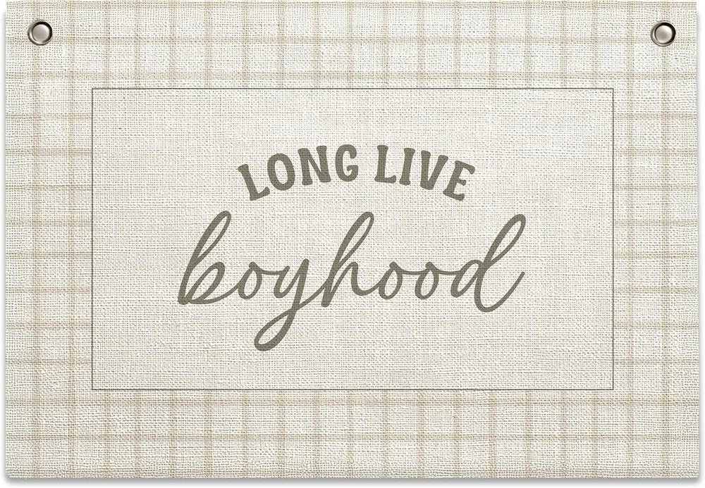 Long Live Boyhood Banner – Boy Room Decor Linen Banner Hanging Flag Retro Pink f