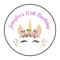 personalized Unicorn birthday party stickers, labels, tags envelope seals