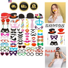 Toy Photo Booth Props 66 Pieces，Multicolor Kit for Graduation Wedding Party S…