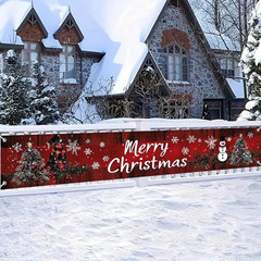 Merry Christmas Banner 118X20 Inches Rustic Red Wood Backdrop Snowflakes Snowman