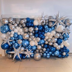 Blue White Silver Balloon Arch Kit, Navy Blue Silver White Balloon Garland wi…