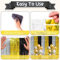 2 Pack Black Gold Silver Foil Fringe Backdrop Curtains Tinsel Streamers Party