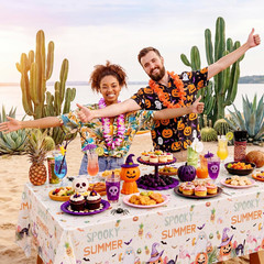 3 Pack Summer Halloween Decorations Plastic Tablecloth Tropical Gothic Halloween