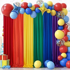 Rainbow Birthday Backdrop: Colorful 10x15ft Curtains Set*-