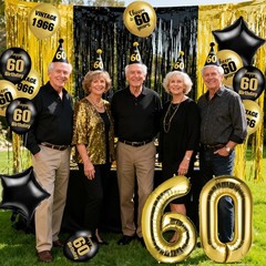 60th Decorations for Men Vintage 1966 60th Balloons with 32 Inch Gold Number …