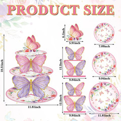2 Pcs 3 Tier Butterfly Cupcake Stand Butterfly Birthday Decorations Spring Cupca