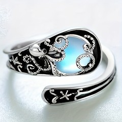 Zirconia Octopus Ring, Open Design, Ocean Theme Jewelry, Adjustable Finger Ring