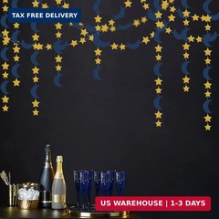 Navy-Blue Gold Moon-Star Party-Decorations Garland – 52Ft Twinkle Little Star Ha