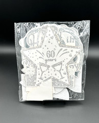 Silver Glitter Happy 60th Anniversary Cake Topper & 9pc. Honeycomb Centerpieces