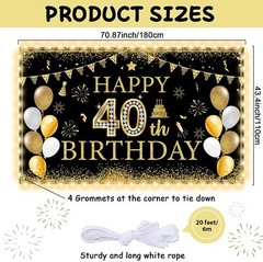 40th Birthday Backdrop Lighted Decorations for Men Women Cheers to 40 Years B…