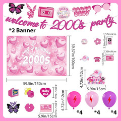 Y2K Party Decorations Early 2000S – 40 Pcs Pink Retro Themed Banner Party Hangin