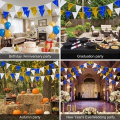 64ft Royal Blue Gold White Triangle Pennant Banner Flag Metallic Bunting Garl…