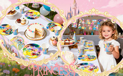 DISNEY Princess Party Decorations 126Pcs Tableware Plates Tablecloth Banner Cups