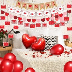 60pcs Happy ValentineDay Banner Balloons and Heart Balloons Kit with Dark-Red