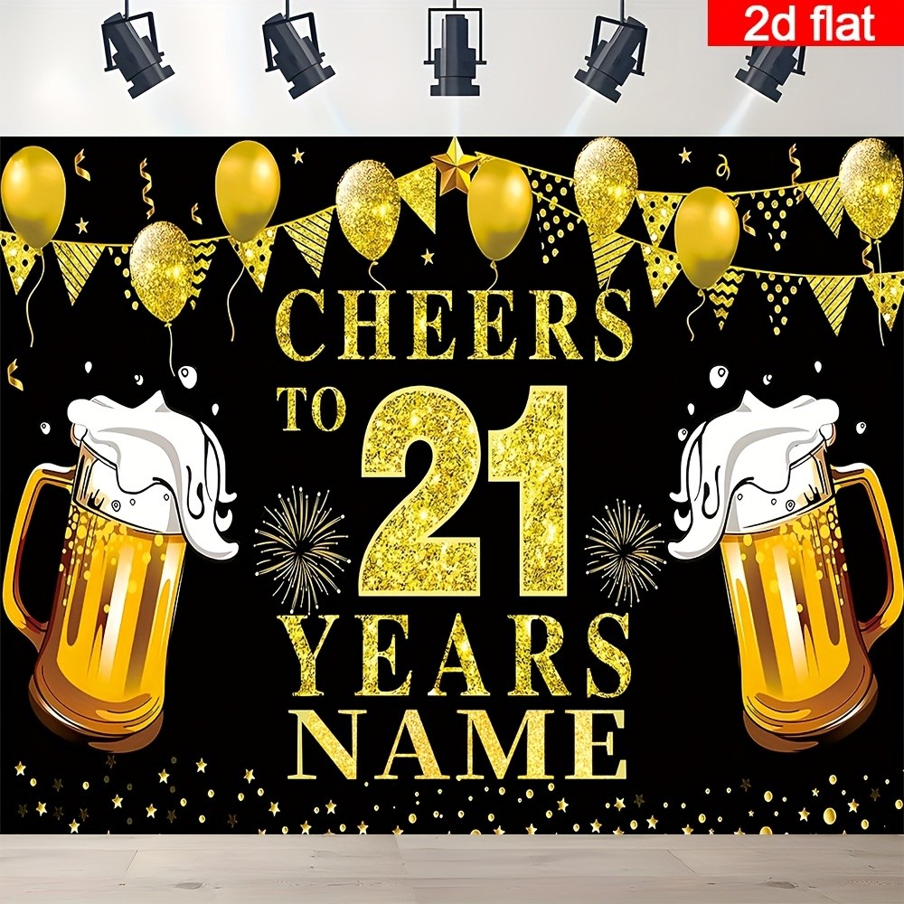 2D Flat Banner Customizable Name for 21St Birthday Party Banner Backdrop ☋