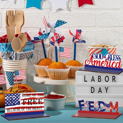 9Pcs 4Th of July Table Decorations, Patriotic Wooden Stars Eagle Freedom Memoria