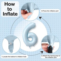 40 Inch 6 Balloon Number, Large Pastel Baby Sky Blue Foil Number 6 Balloons B…