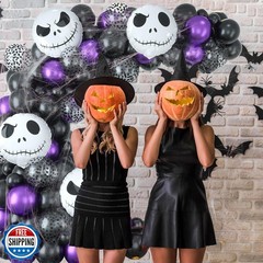 Halloween Decorations Balloon Arch Garland Kit, 101pcs Metallic Purple and Ma