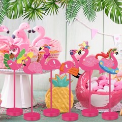 6 Pcs Flamingo Wood Tall Standing Block Set Summer Pink Flamingo Table Sign T…