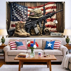 Patriotic Soldier Backdrop Banner 71 x 43 Inch Independence Day Outdoor Decorati