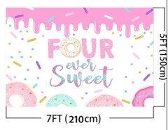 Four Ever Sweet Birthday Backdrop Girls 4th Donut Birthday Background 7×5 FT