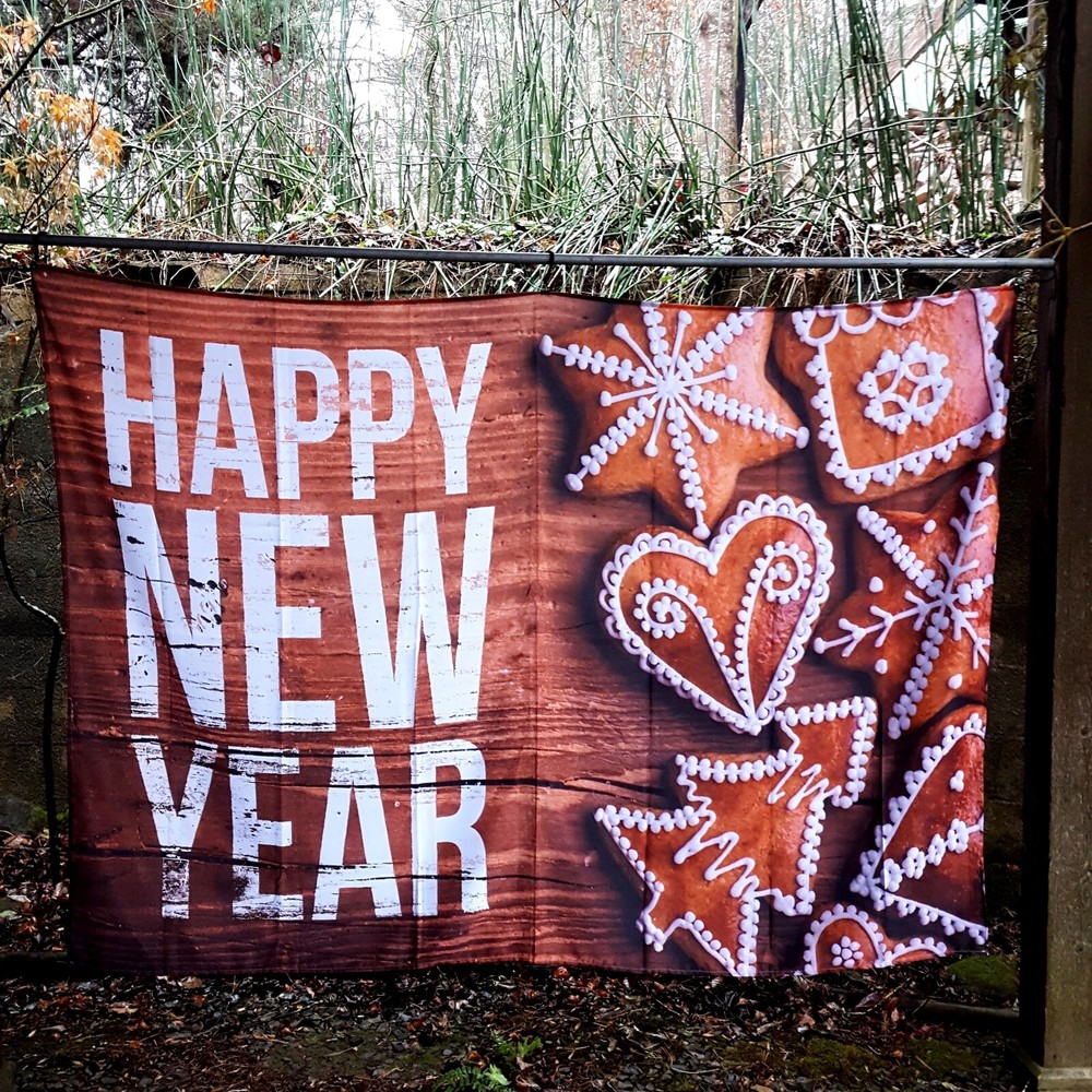 HAPPY NEW YEAR Extra Large Fabric Cloth Banner Backdrop 82″x 60″ Frosted Cookies