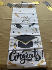 Graduation Party Decoration Set: Tablecloth, Balloons, Danglers ++ Black & Gold