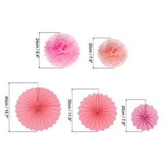 Hanging Paper Fans Set Paper Flower Decorations for Party Birthday Pink 14pcs