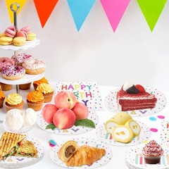 Happy Birthday Decorations,60PCS Rainbow Dot Party Supplies Set Serve 20, for