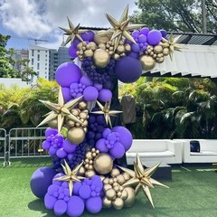 Kit De Arco De Globos Morado Oscuro Y Dorado Với Estrellas Para Aniversario