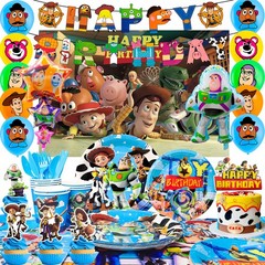 114 Pcs Toy Story Party Decorations Tableware Set Napkin Balloon Plates Backdrop