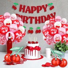 Cherry Balloons, Red Pink White Confetti Latex Balloons with Cherry Foil Ball…
