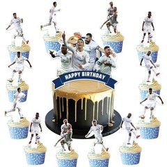 25Pcs Real-Madrid Party Supplies Pack Includes 1 Cake Topper 24 Cupcake Toppe…
