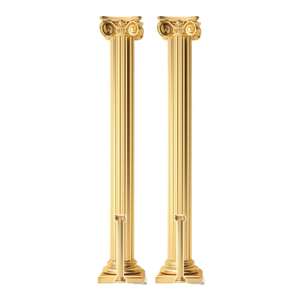 Two Golden Roman Pillars Lifesize and Mini Cardboard Cutouts Twin Pack – Party