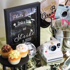 Wedding Photo Booth Props with 8 x 10-Inch Sign, 45 Adhesive Pads, 35 Wooden …