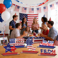 9Pcs 4Th of July Table Decorations, Patriotic Wooden Stars Eagle Freedom Memoria