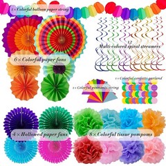Fiesta Party Decorations – 33pcs Colorful Mexican Themed Hanging Paper Fans, …