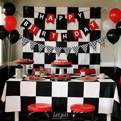 Letjolt Checkerboard Triangle Banner Decoration 10 feet, Black and White