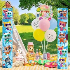 2Pcs Super Cats Birthday Party Banners – Vibrant Wall Decor for Celebrations