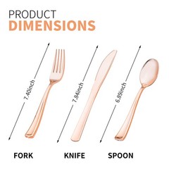50 Pack Pre Rolled Rose Gold Plastic Silverware Set with Napkins,Disposable W…