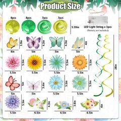 33pcs Spring Hanging Decorations for Home Flower Butterfly Hanging Swirls wi…