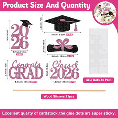 Graduation Decorations 2026, 20Pcs Black Pink Graduation Centerpieces for Tables