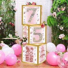 75th Birthday Decorations Boxes for Women – 3PCS Pink Rose Gold Happy 75th Bi…