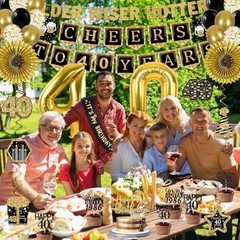 40th Birthday Party Decorations Set – 16PCS Vintage Banner, Backdrop, Swirls & P