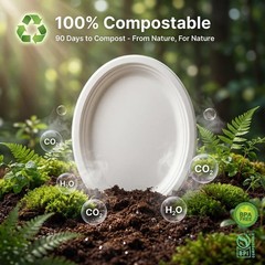 Tinybee 100% Compostable Oval Paper Plates 12 Inch [50-Pack] Heavy Duty Large…