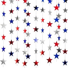 Glitter Red Blue and Silver Star Streamers, 4M/13.1FT Shiny Patriotic Hanging